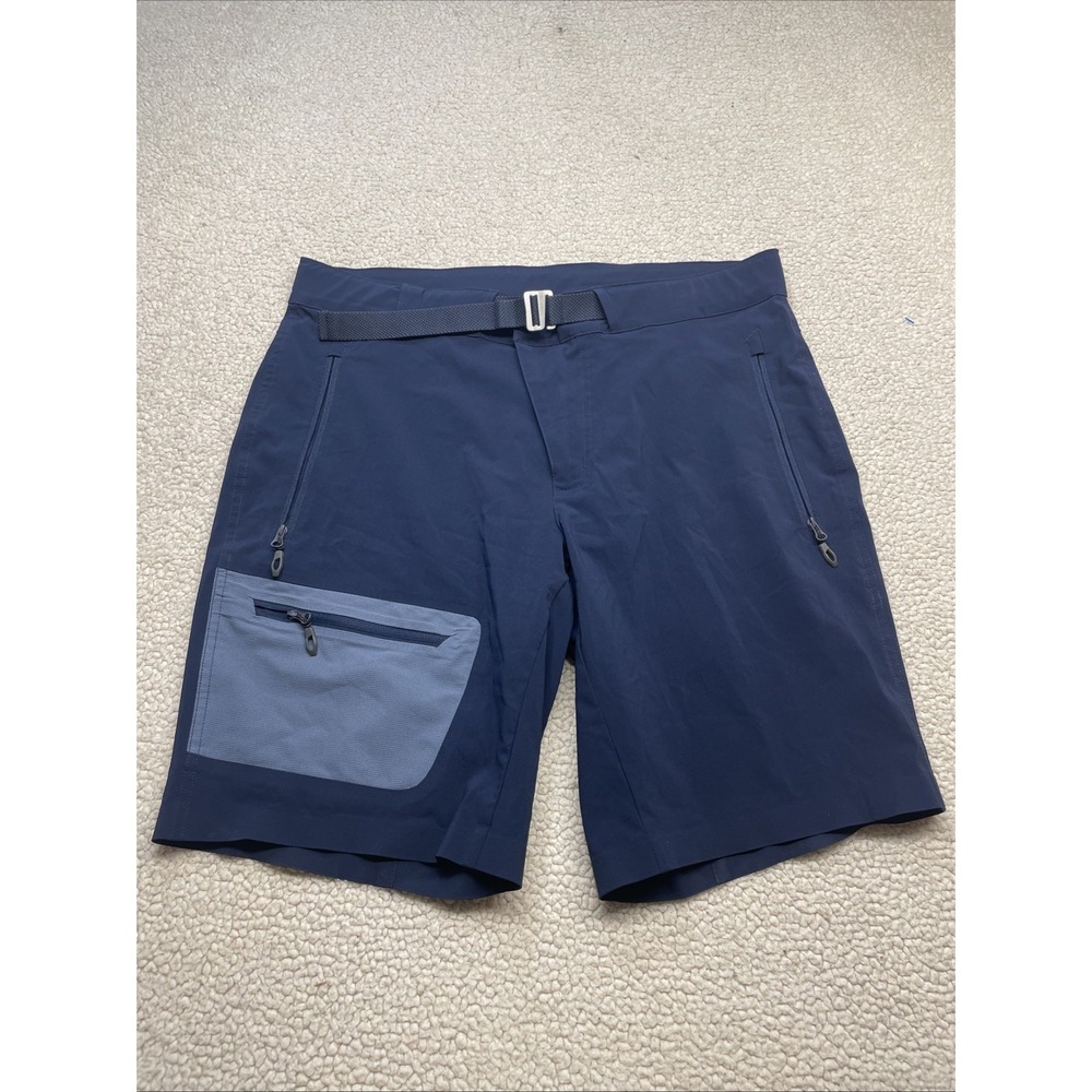Columbia Hiking Shorts Mens 34 Navy Blue Integrated Belt Zipper Pockets Trail